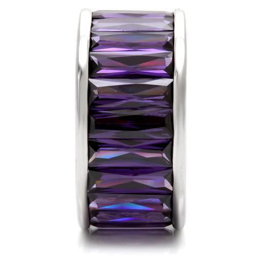 0W128 - Rhodium Brass Ring with AAA Grade CZ in Amethyst