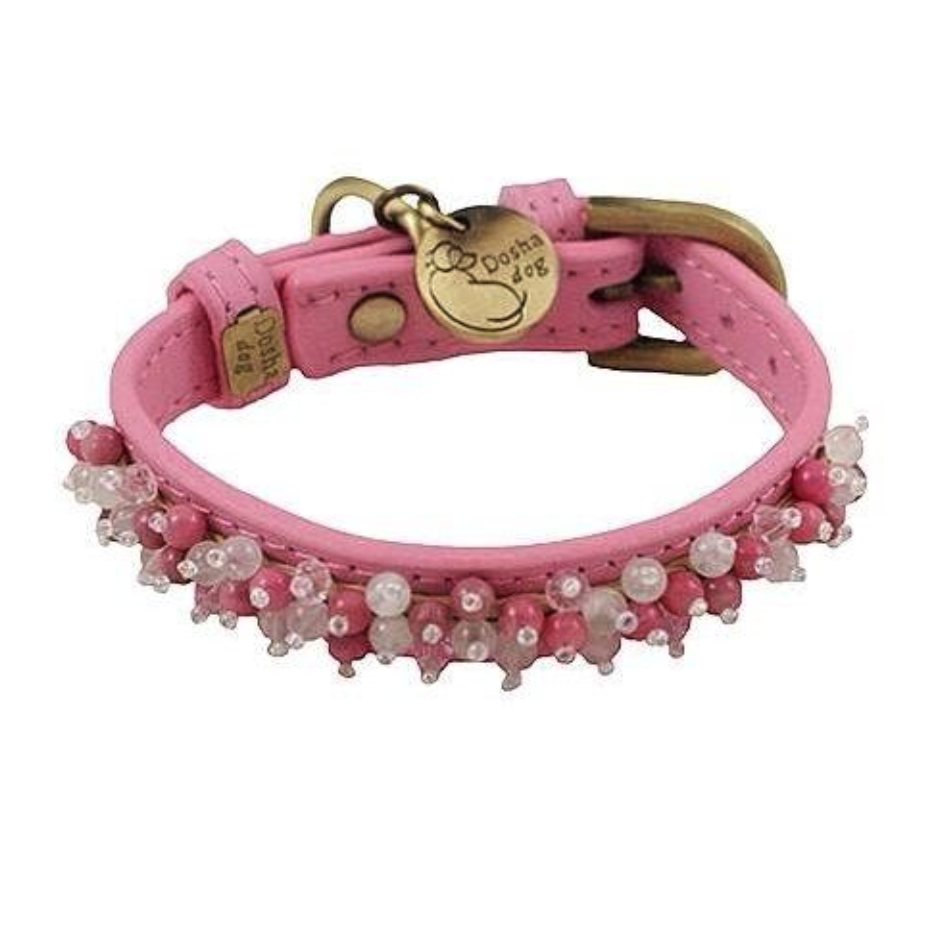 Dosha Dog - Mini Beaded Collar/Leash - Dark Pink, Quartz