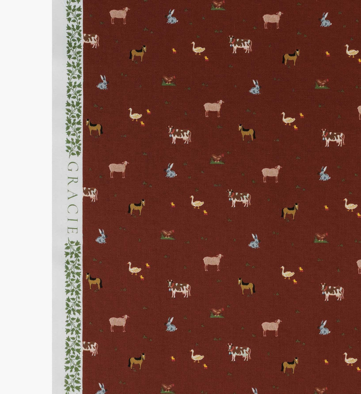 Farm Animals Cotton Fabric - Crimson