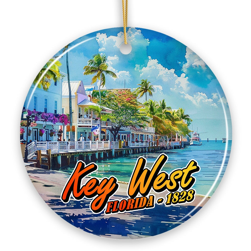 Artistic Key West Ceramic Ornament, Tropical Florida Vacation and Beach Paradise Christmas Souvenir