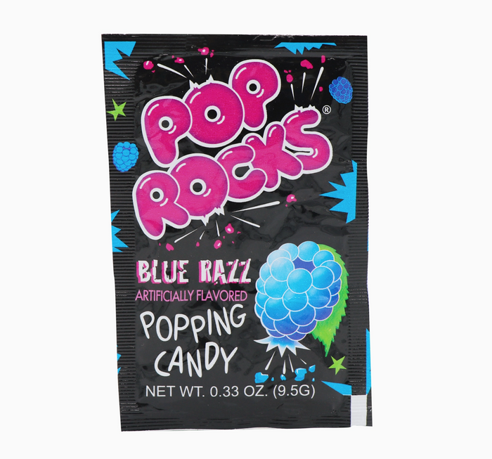 Pop Rocks Blue Razz candy package on a white background