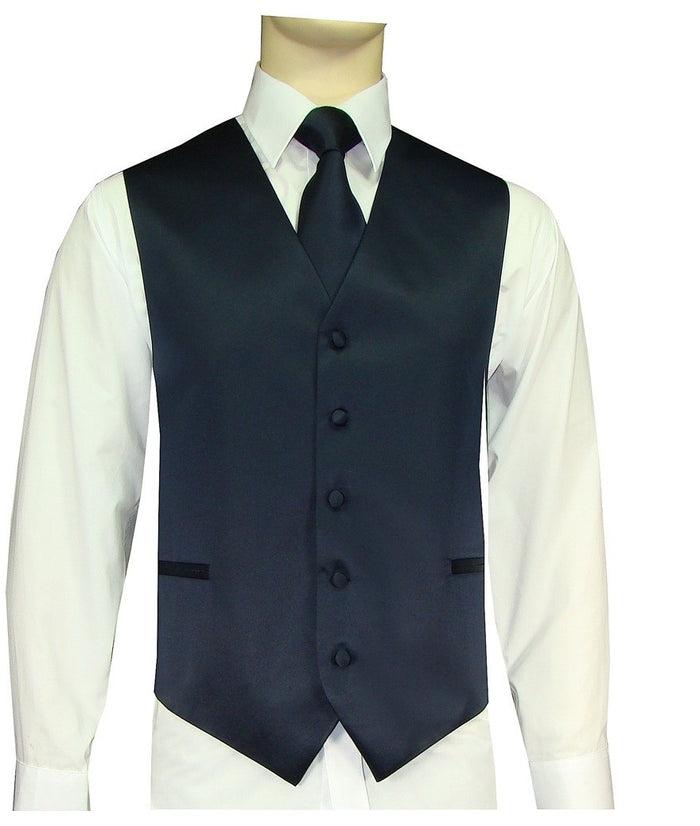 BQ Navy Blue Men's Satin Solid Vest-10L