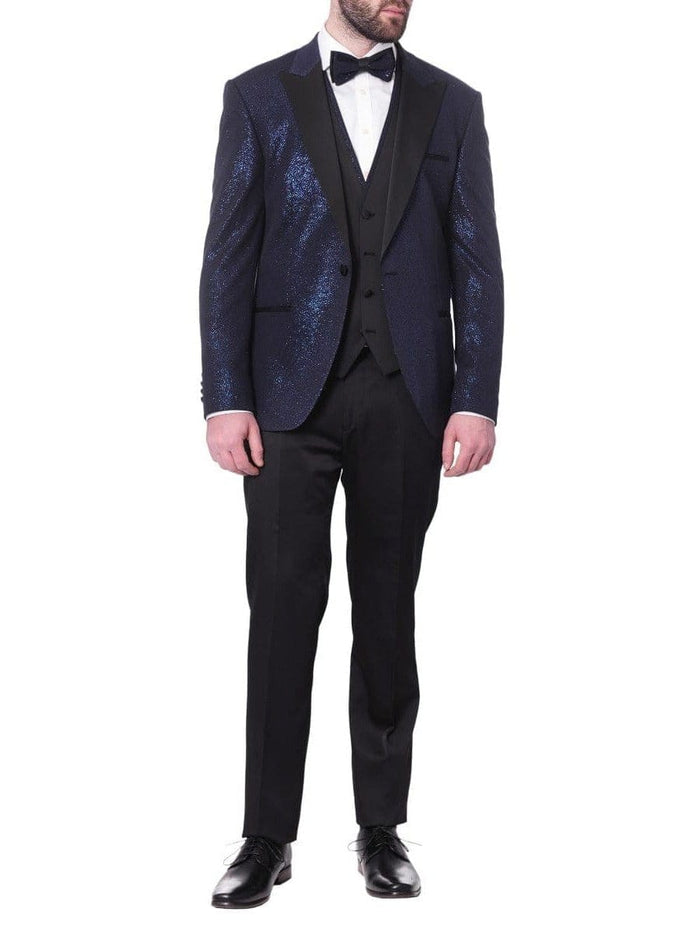 The Suit Depot 44R / 38W Cemden Mens Solid Blue Shimmer 2 Piece One Button Tuxedo Suit
