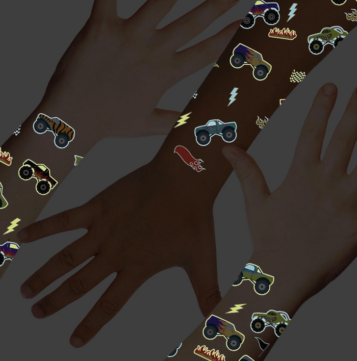 Glowing Monster Trucks Kids Glow in the Dark Tattoo Pack