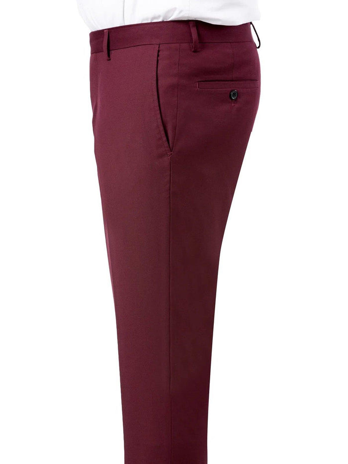 Kent & Park Mens Solid Burgundy Regular Fit Prehemmed Flat Front Dress Pants
