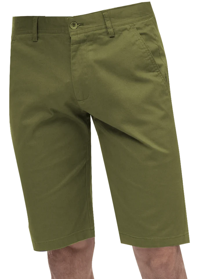 Kent Park PANTS Kent & Park Mens Solid Olive Green Classic Fit Flat Front Shorts