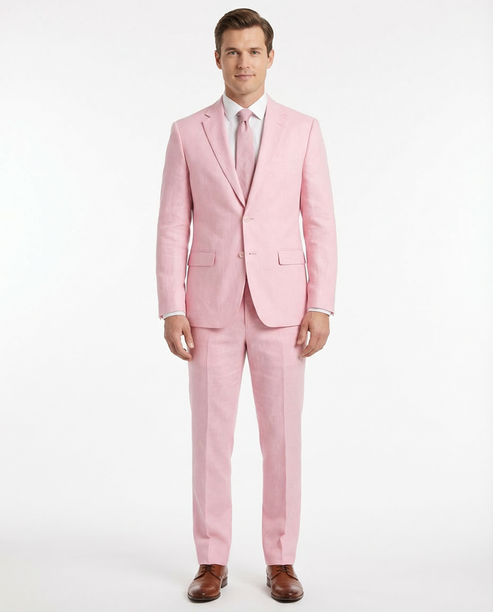 Kent & Park Mens Solid Pink Classic Fit Linen Blend 2 Piece Suit