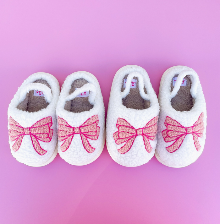 Kids Pink Bow Slippers
