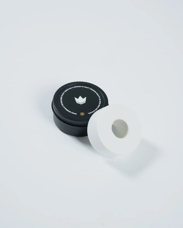 Kingz Athletic Tape White - Angled View - White Sports Tape Roll KINGZ Crown Logo BJJ Joint Taping