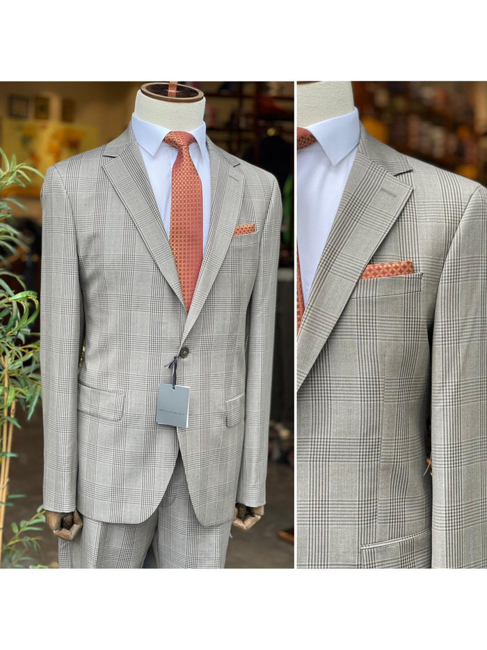 Arthur Black SUITS Arthur Black Mens Brown Plaid Slim Fit 100% VBC Wool Prehemmed Suit