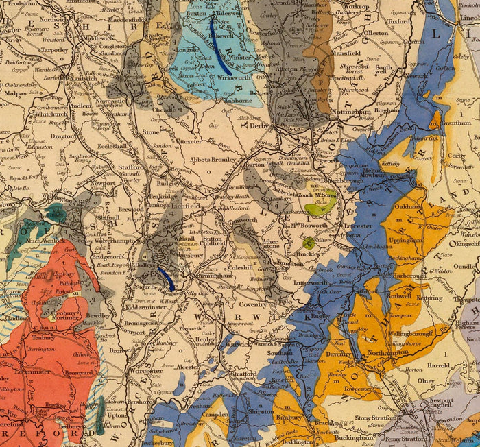 Old Geology & Railway Map of England and Wales, 1834 - Geologist Map