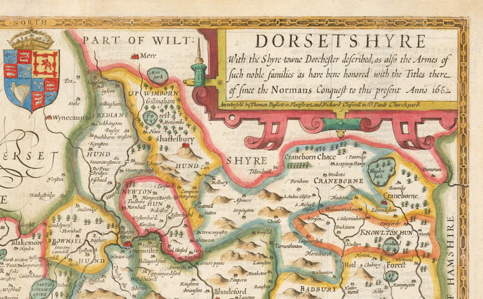 Old Map of Dorset in 1611 by John Speed - Poole, Weymouth, Dorchester, Bridport