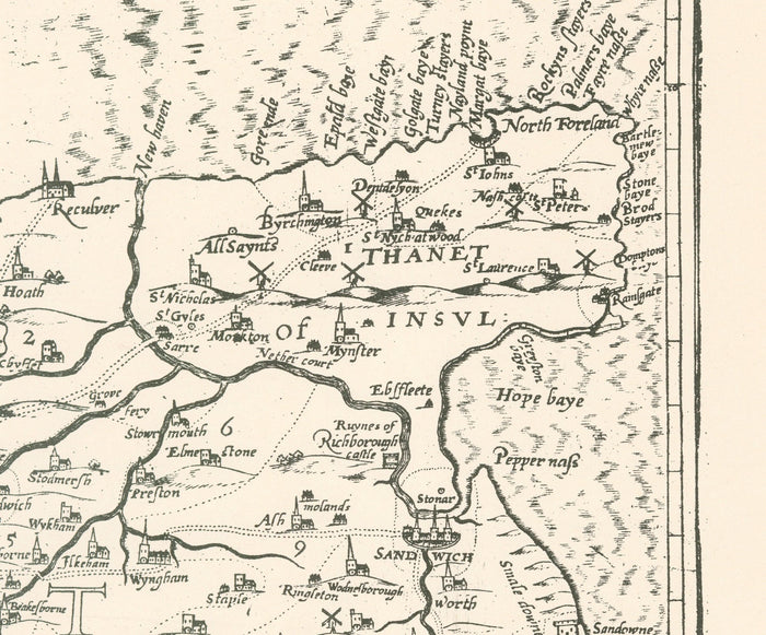 Old map of Kent in 1596 by Philip Symonson - Dartford, Maidstone, Bromley, Tunbridge, Gillingham, Chatham