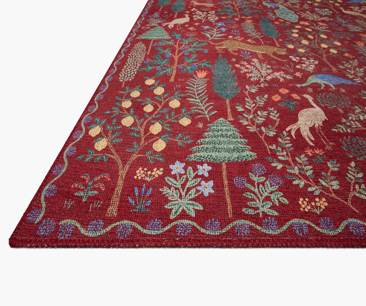 Menagerie Forest Printed Rug - Crimson