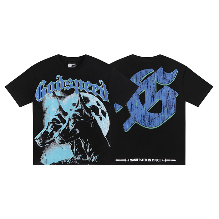 T-Shirt Godspeed dobermans and moon blue/black | Streetwear