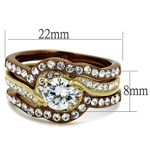 TK2669 - IP Gold & IP Light Brown (IP Light coffee) Stainless Steel Ring with AAA Grade CZ in Clear