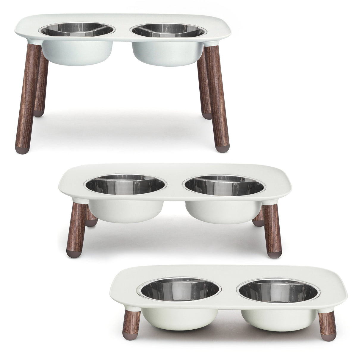 Messy Mutts Elevated Double Feeder w/Stainless Bowls Grey Wd