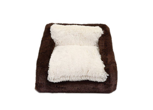 Chocolate & Cream Shag Sofa Bed: