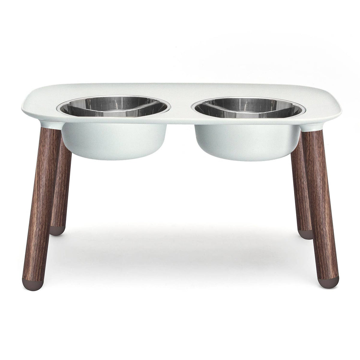 Messy Mutts Elevated Double Feeder w/Stainless Bowls Grey Wd