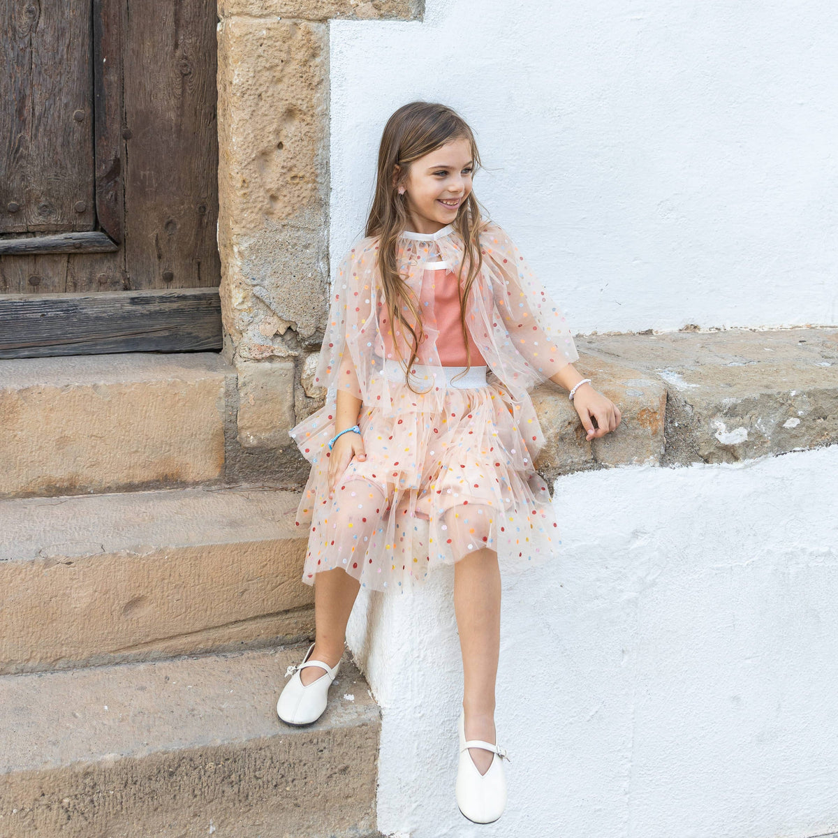 Colombine Skirt with Multicolored Polka Dots
