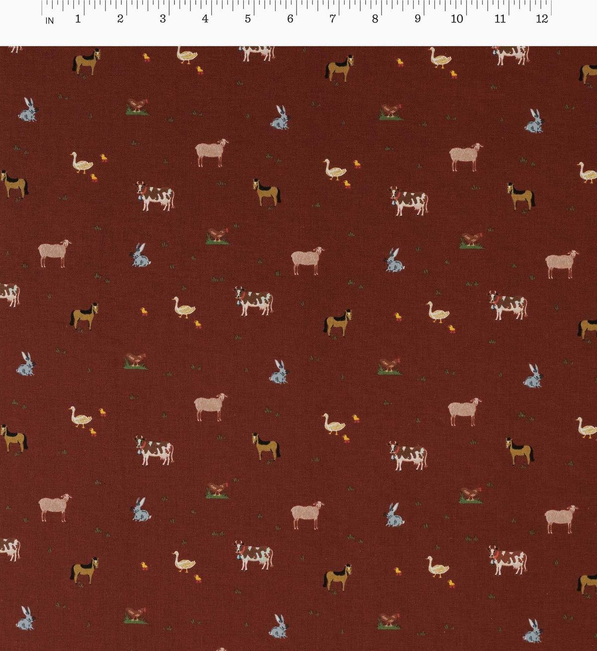 Farm Animals Cotton Fabric - Crimson