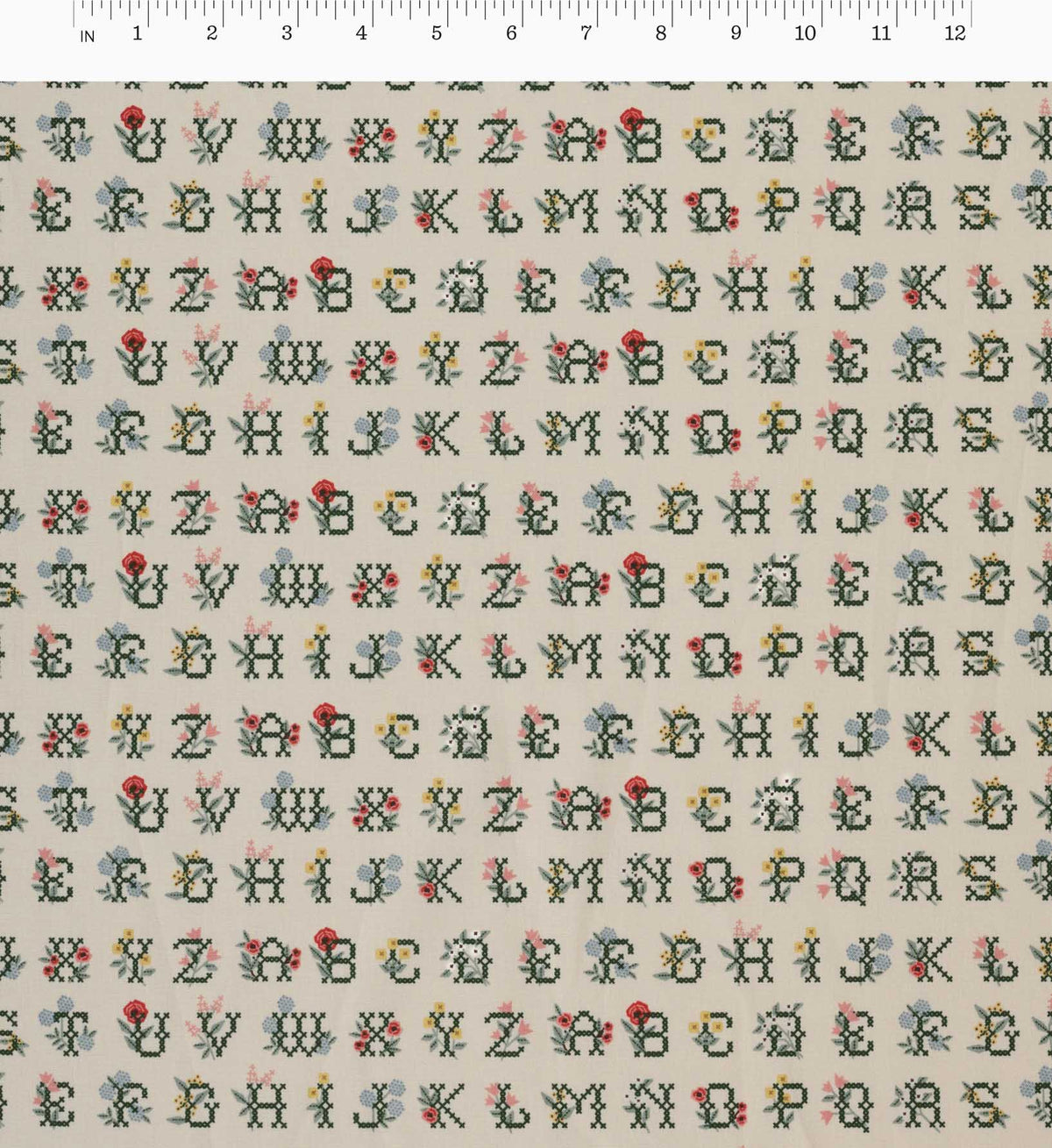 Cross Stitch Letters Cotton Fabric - Linen
