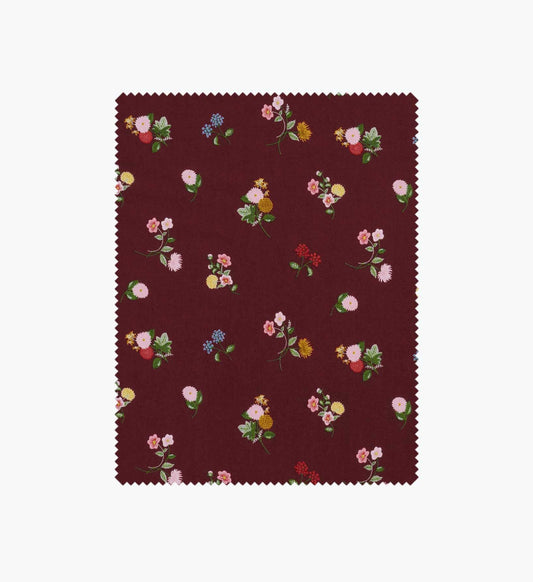 Ditsy Dahlia Rayon Fabric - Burgundy