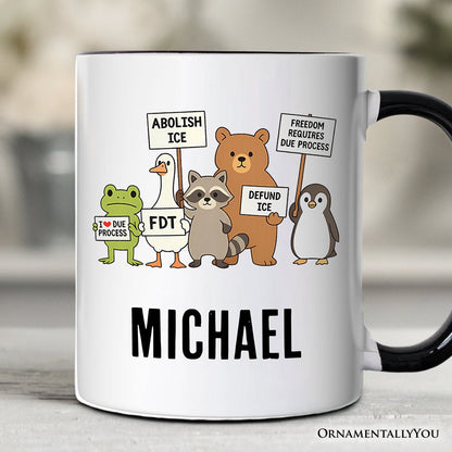 Abolish ICE Animals Protest Personalized Mug, Cute Activist Gift with Custom Name