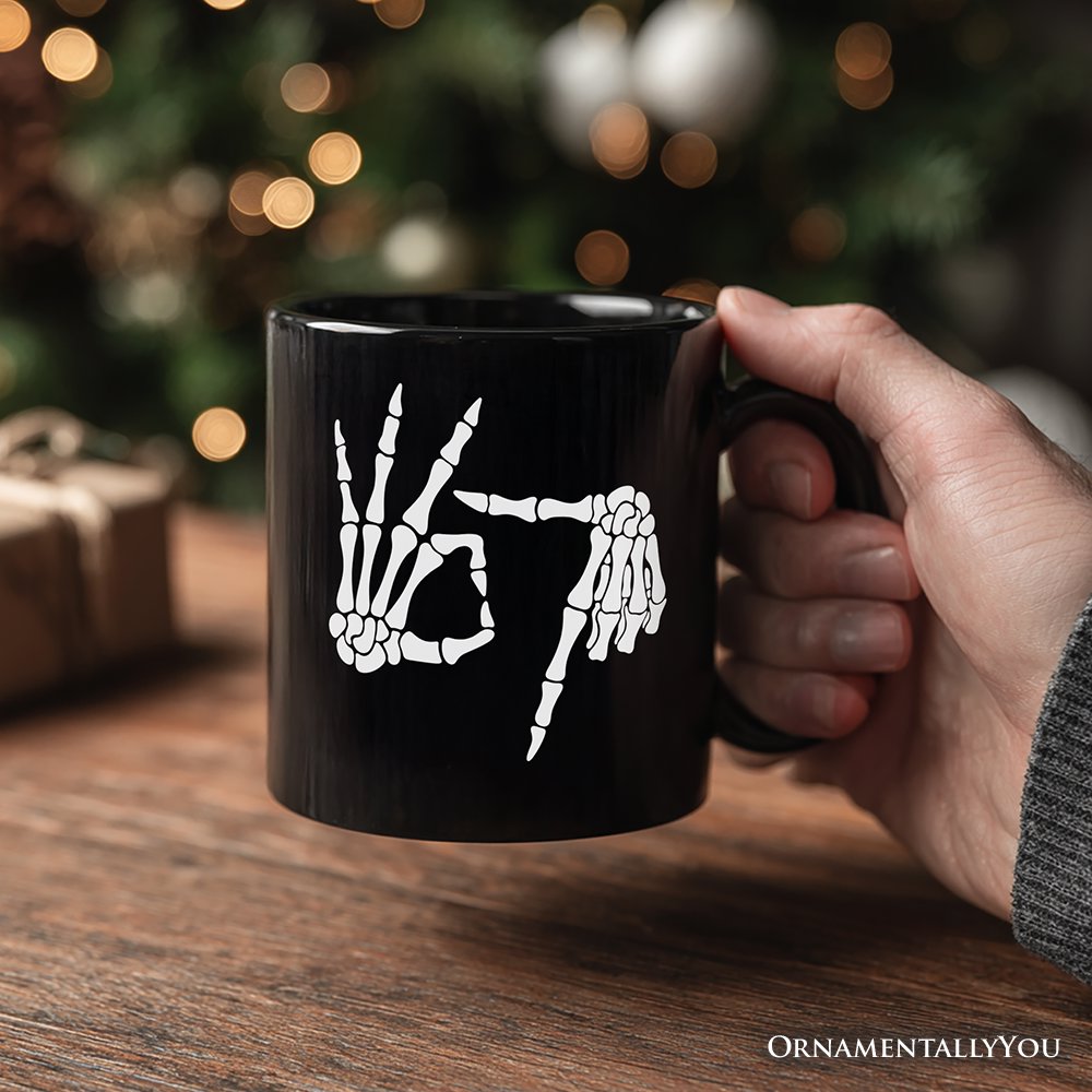 67 Skeleton Hands Personalized Mug, Six Seven Funny Meme Gift with Custom Name