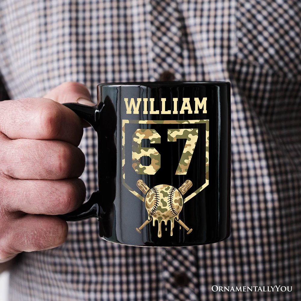 67 Camo Baseball Drip Personalized Mug, Six Seven Cool Game Day Sports Gift with Custom Name