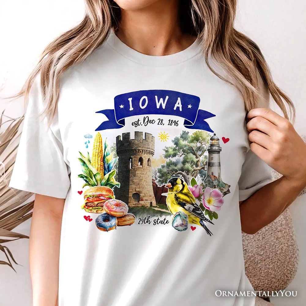 Artistic Iowa State Themes and Landmarks T-Shirt, Tee for History and Travel Lovers