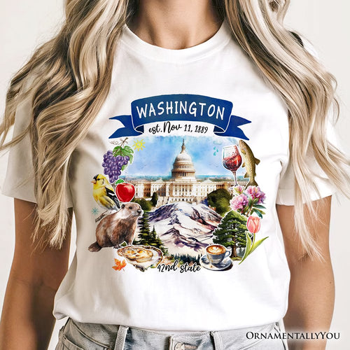 Artistic Washington State Themes and Landmarks T-Shirt, Tee for History and Travel Lovers