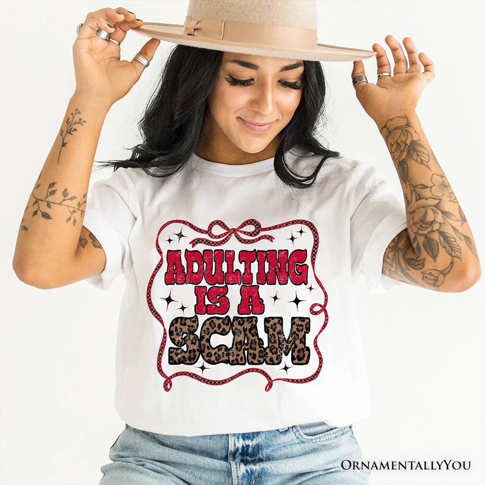 Adulting Is a Scam Humor T-Shirt, Leopard Retro Western Tee