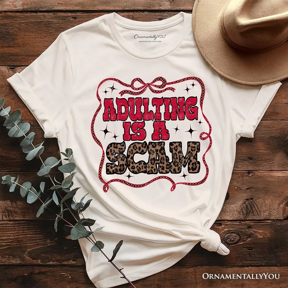 Adulting Is a Scam Humor T-Shirt, Leopard Retro Western Tee