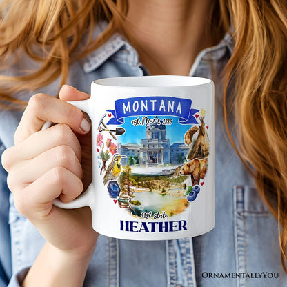 Artistic Montana State Themes and Landmarks Personalized Mug With Custom Name