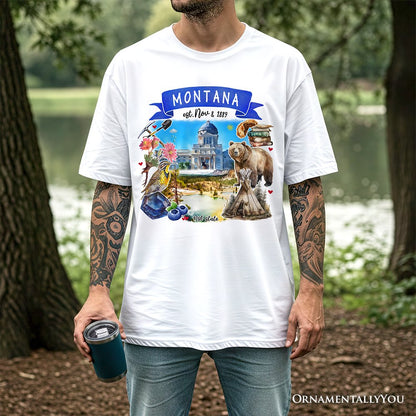 Artistic Montana State Themes and Landmarks T-Shirt, Tee for History and Travel Lovers