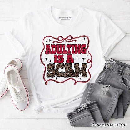 Adulting Is a Scam Humor T-Shirt, Leopard Retro Western Tee