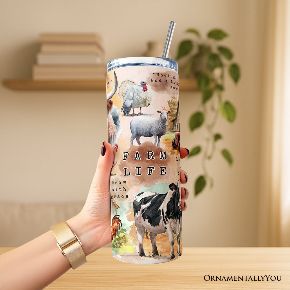 Agricultural Dream 20oz Personalized Tumbler With Lid and Stainless Steel Straw, Farm Life Quotes Gift Cup