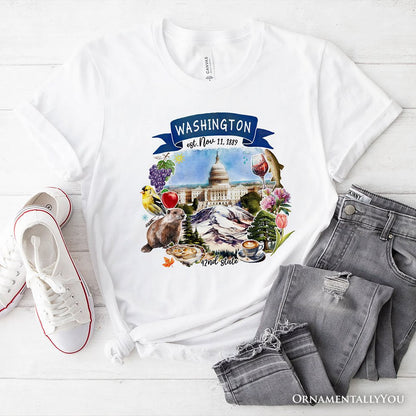 Artistic Washington State Themes and Landmarks T-Shirt, Tee for History and Travel Lovers