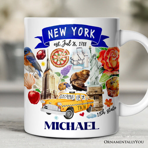 Artistic New York State Themes and Landmarks Personalized Mug With Custom Name