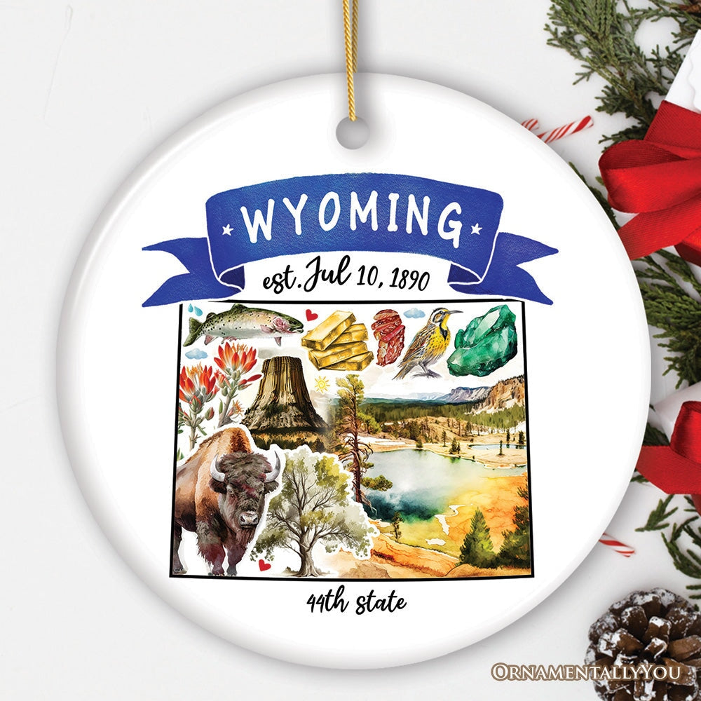 Artistic Wyoming State Themes and Landmarks Christmas Ornament