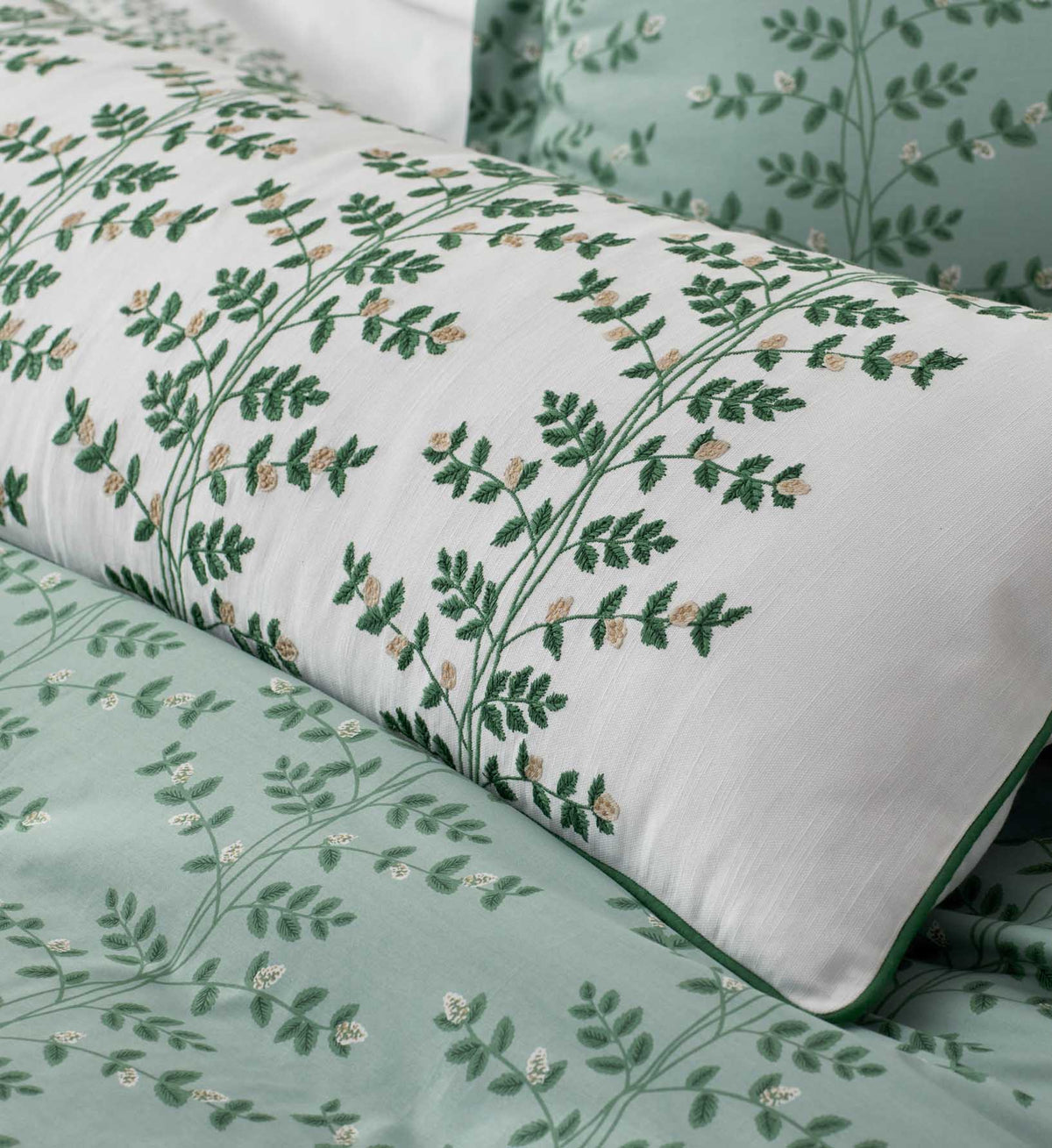 Embroidered Lumbar Pillow Cover - Climbing Vines White