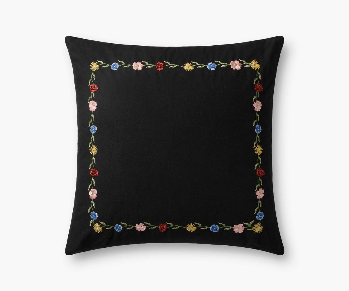 Curio Border Embroidered Pillow - Black