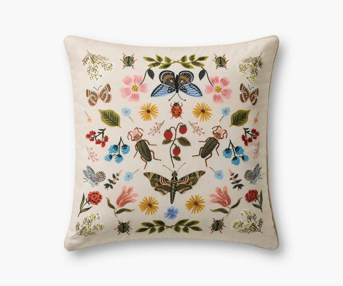 Curio Garden Embroidered Pillow - White