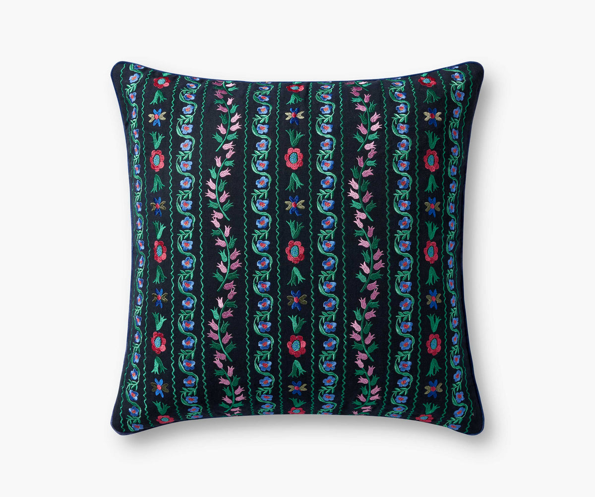 Delphine Embroidered Pillow - Navy