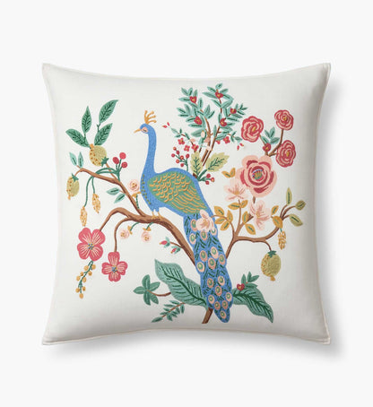 Embroidered Pillow Cover - Peacock Ivory