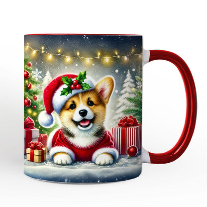 Adorable Welsh Corgi with Santa Hat Personalized Mug, Jolly Christmas Gift with Custom Name