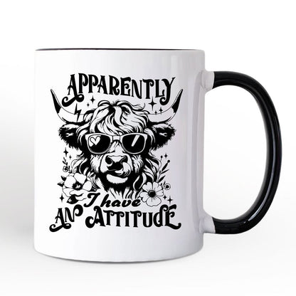 Apparently I Have an Attitude Highland Cow Valentine Personalized Mug, Sarcastic Western Funny Gift with Custom Name