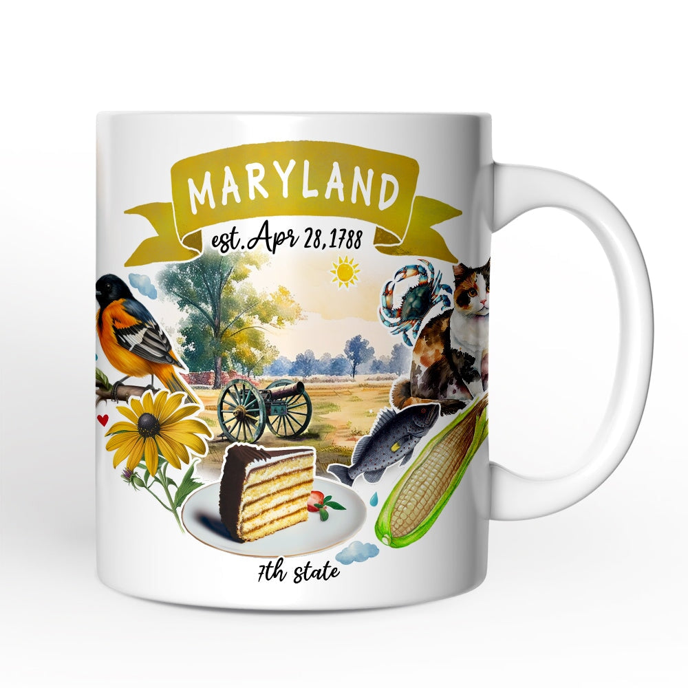 Artistic Maryland State Themes and Landmarks Personalized Mug With Custom Name