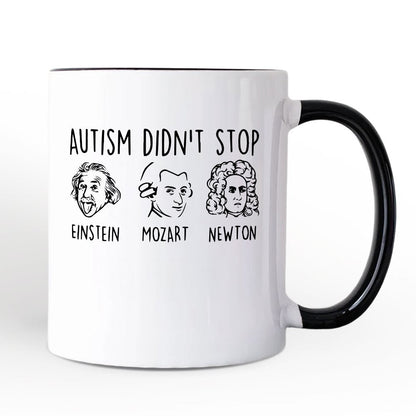 Autism Didn’t Stop Them Personalized Mug, Neurodiversity Awareness Gift with Einstein Mozart Newton and Custom Name